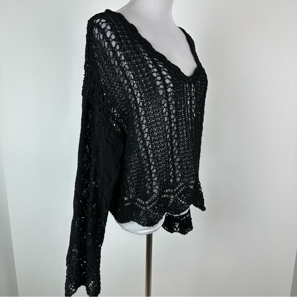 ZARA Black Open Knit Sweater Size Medium - Picture 4 of 7